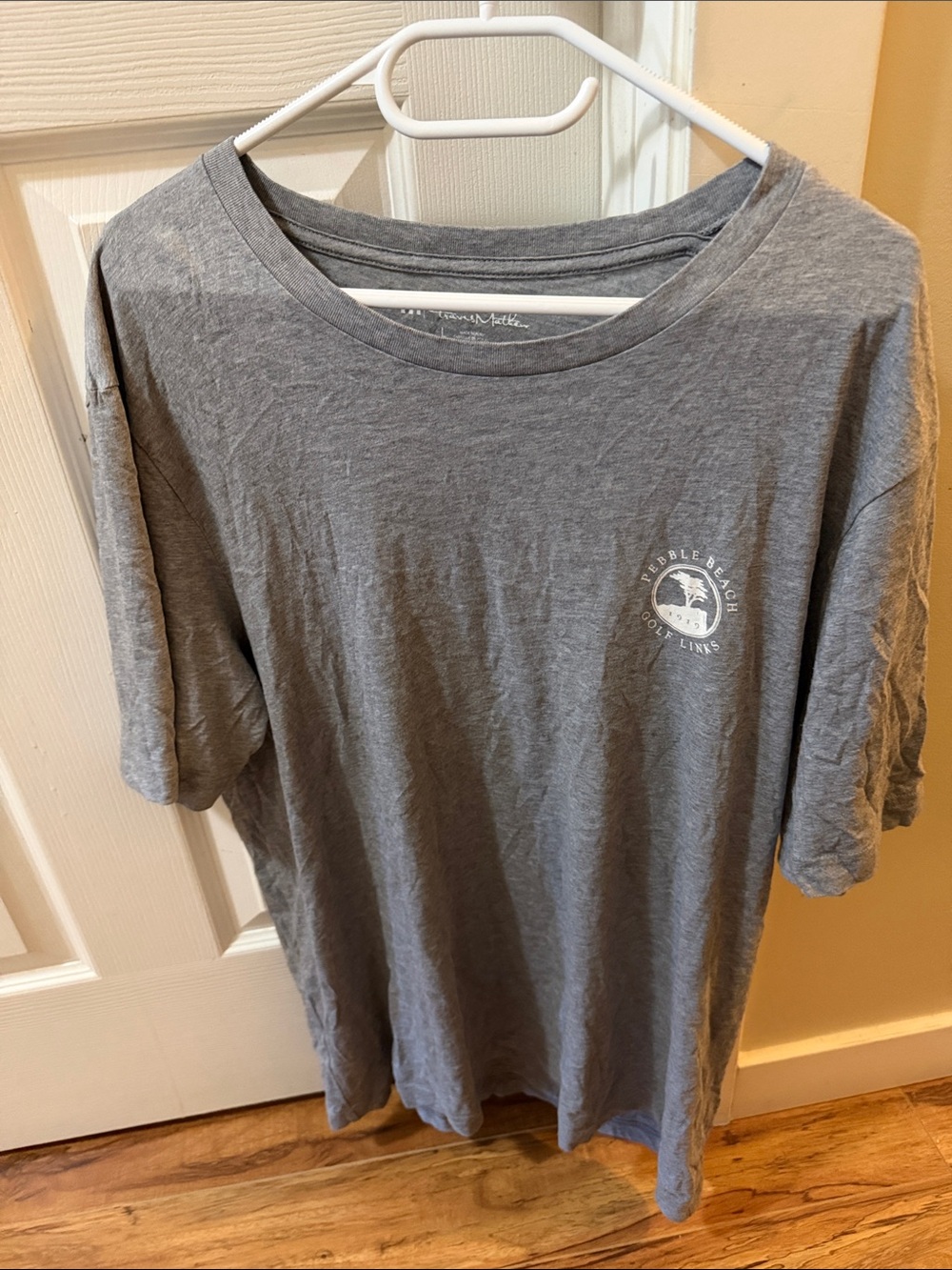 Travis Mathew Pebble Beach Gray Short Sleeve Crewneck T-Shirt with Chest Logo